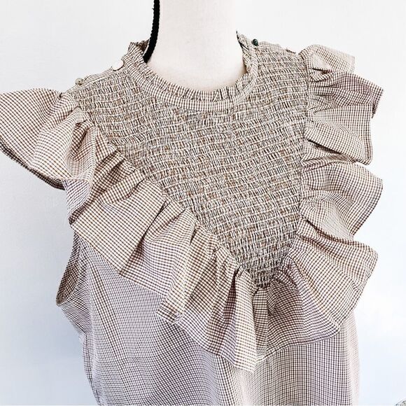 Munthe Blouse Rossi Plaid Smocked Ruffle - Picture 4 of 13